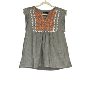 THML‎ Striped Embroidered Blouse Top Womens Small Coral Trim Sleeveless